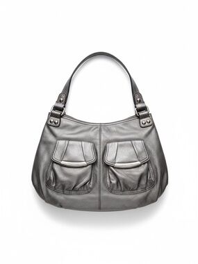 Badgley Mischka Metallic Gray Leather Shoulder Bag